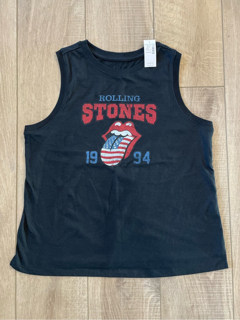 Brand New Maurices Black Tank with Red, Blue & White Rolling Stones Graphic